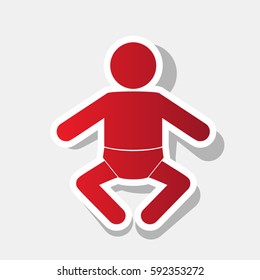 Baby sign illustration. Vector. New year reddish icon with outside stroke and gray shadow on light gray background.