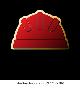 Baby sign illustration. Vector. Red icon with small black and limitless shadows at golden sticker on black background.