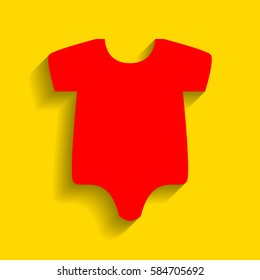 Baby sign illustration. Vector. Red icon with soft shadow on golden background.