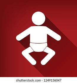 Baby sign illustration. Vector. White icon with limitless shadow at ruby red background.