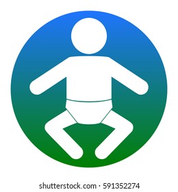 Baby sign illustration. Vector. White icon in bluish circle on white background. Isolated.