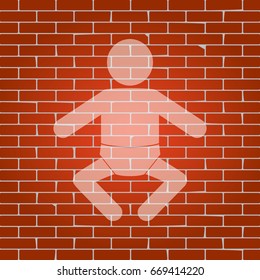 Baby sign illustration. Vector. Whitish icon on brick wall as background.