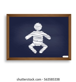 Baby sign illustration. White chalk icon on blue school board with shadow as background. Isolated.
