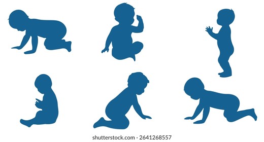 Baby Silhouette Collection . Capturing Baby's First Moments . Sitting, crawling and standing. Vector illustration . 