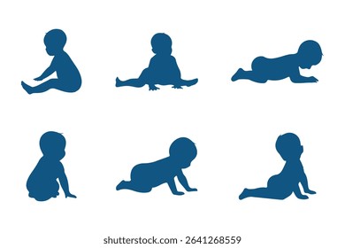 Baby Silhouette Collection . Capturing Baby's First Moments . Sitting, crawling and standing. Vector illustration . 