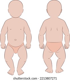Baby silhouette  Front   back  Infant figure  Vector illustration 