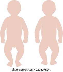 Baby silhouette. Front and back view. Infant body figure. Child sketch. Fashion croquis template for technical drawing. Vector illustration.