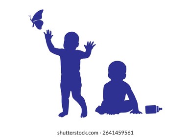 Baby Silhouettes Group in Various Poses Crawling Sitting and Playing