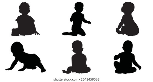 Baby Silhouettes Group in Various Poses Crawling Sitting and Playing