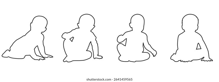 Baby Silhouettes Group in Various Poses Crawling Sitting and Playing