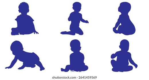Baby Silhouettes Group in Various Poses Crawling Sitting and Playing