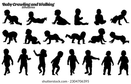 Baby silhouettes vector illustration set.