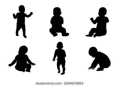 Baby silhouettes vector illustration set.