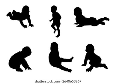 Baby silhouettes vector illustration set.
