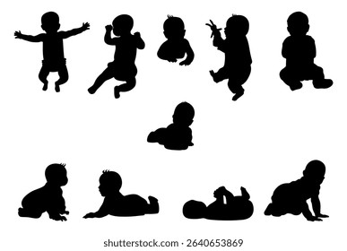 Baby silhouettes vector illustration set.
