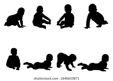 Baby silhouettes vector illustration set.