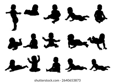 Baby silhouettes vector illustration set.