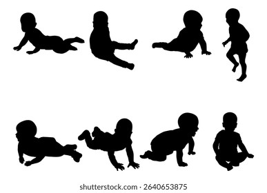 Baby silhouettes vector illustration set.