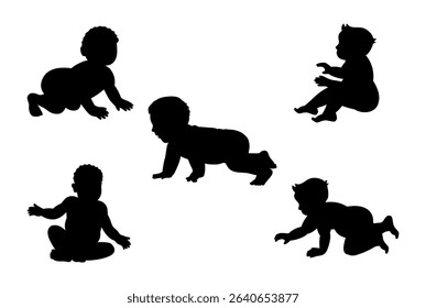Baby silhouettes vector illustration set.