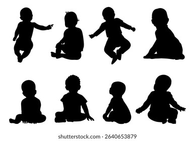 Baby silhouettes vector illustration set.