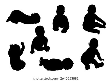 Baby silhouettes vector illustration set.