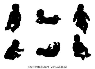 Baby silhouettes vector illustration set.