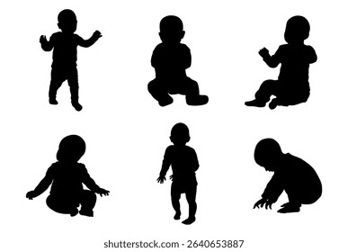 Baby silhouettes vector illustration set.