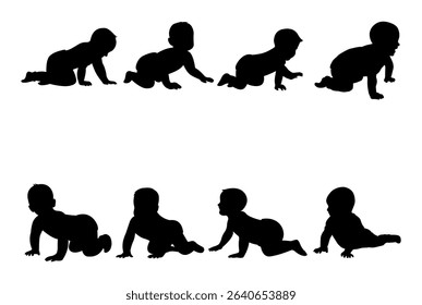 Baby silhouettes vector illustration set.