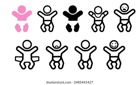 baby simple icons, black isolated silhouette