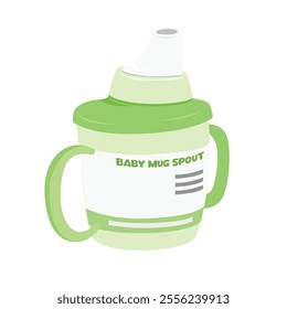 Baby sippy cup or bottle to drink milk, juice or water. Baby mug spout bottle vector. Baby elements collection. Flat vector in cartoon style isolated on white background.