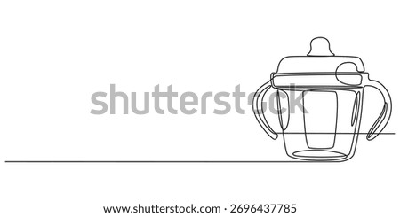 Baby sippy cup Continuous one line drawing. Continuous One Line Drawing Baby Icons	
