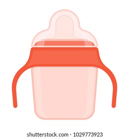 Baby Sippy Cup With Cover Isolated On White Background. Vector Illustration Of Toddler Feeding Equipment. Baby Care Supplies