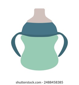 Baby sippy cup with handles. Baby drinking bottle. Isolated vector illustration for your design