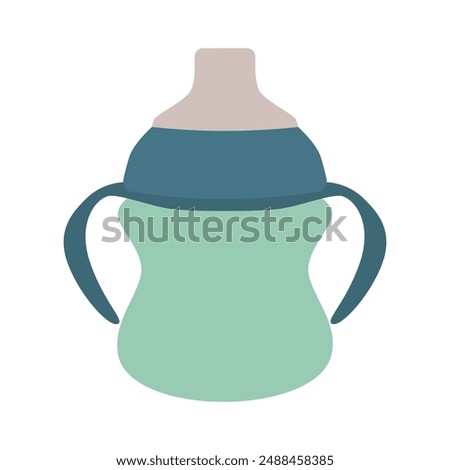 Baby sippy cup with handles. Baby drinking bottle. Isolated vector illustration for your design