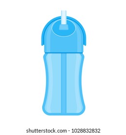 Baby Sippy Cup With Straw, Isolated On White Background. Vector Illustration Of Toddler Feeding Equipment. Baby Care Supplies