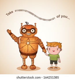 Baby sitter robot with child vector illustration