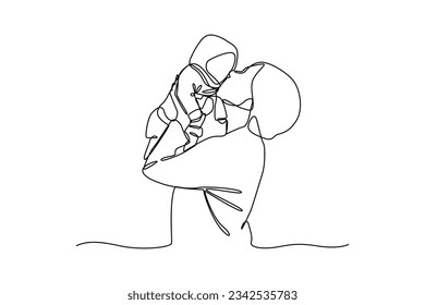 Baby sitter takes care of the baby, hand drawn doodles logo. Nanny minimalist concept. isolated vector illustration.
