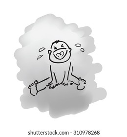 Baby sitting and crying pen drawing line