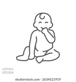Baby sitting line icon. Simple outline style. Cute toddler child black linear isolated. Editable stroke
