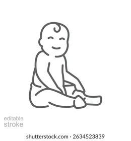 Baby sitting line icon. Simple outline style. Cute toddler child black linear isolated. Editable stroke