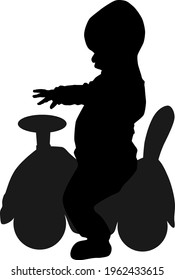 baby sitting on car from profile with one hand honking , vector silhoutte