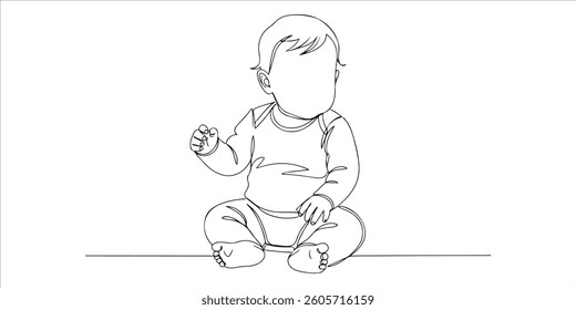 baby sitting on floor continuous single line art drawing sketch on white background