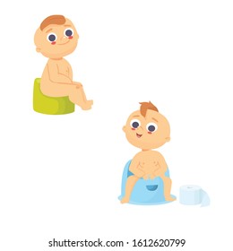 baby sitting on potty vector illustration