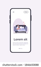 Baby sitting on sofa with sleeping cat. Pet, baby, child flat vector illustration. Domestic animals and childhood concept for banner, website design or landing web page