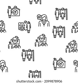 Baby Sitting Work Occupation Vector Seamless Pattern Thin Line Illustration