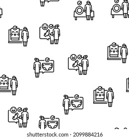 Baby Sitting Work Occupation Vector Seamless Pattern Thin Line Illustration