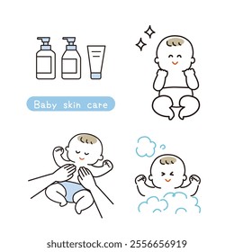 Baby skin care set line drawing.