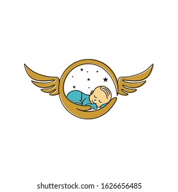 Baby sleep icon for parenting logo silhouette vector. Calm, warm and care feel. Vintage flat modern look. Family, creche, dream, mom, love, protect. Apply to web site, mobile smart phone apps, brand