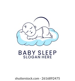Baby sleep line art logo design vector. Creative Baby sleeping on the cloud logo design vector template