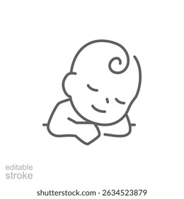 Baby sleep line icon. baby sleeping on the table. Simple outline style. Editable stroke